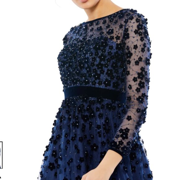 MAC DUGGAL 67007 ELEGANT FLORAL COCKTAIL MIDNIGHT NAVY MIDI DRESS sz 0 - Picture 3 of 4